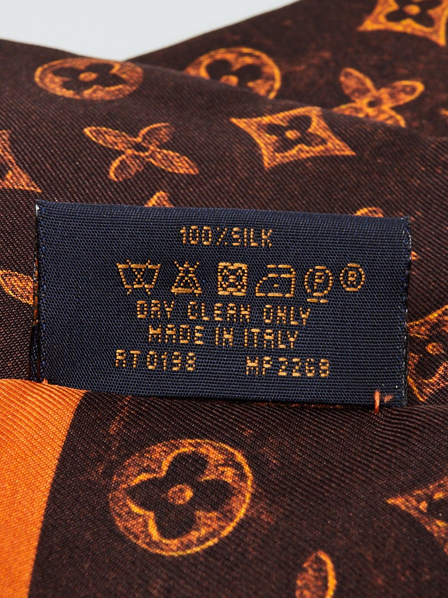 Louis Vuitton Brown/Orange Silk Catogram Bandeau Scarf - Yoogi's Closet