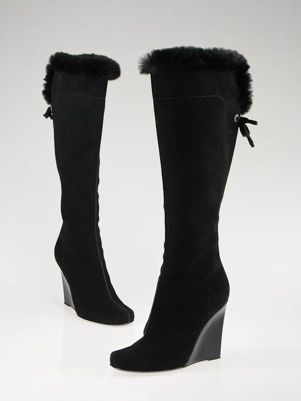 Louis Vuitton Black Suede and Patent Leather Knee High Boots Size 6.5/37 -  Yoogi's Closet