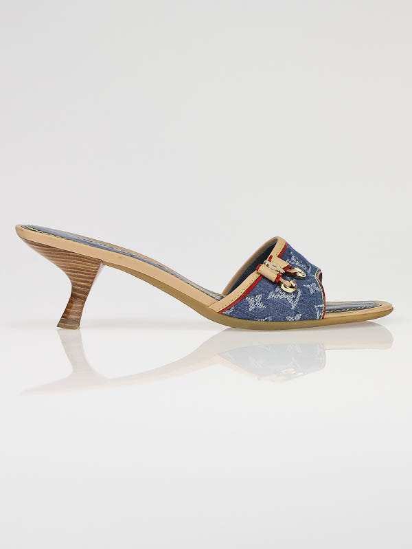 Louis Vuitton Denim Leather Bow Kitten Heels Size 7/37.5 | Yoogi's