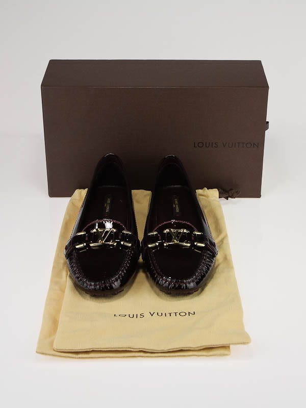 Louis Vuitton Black Patent Leather Oxford Flat Loafer Shoes Size 8