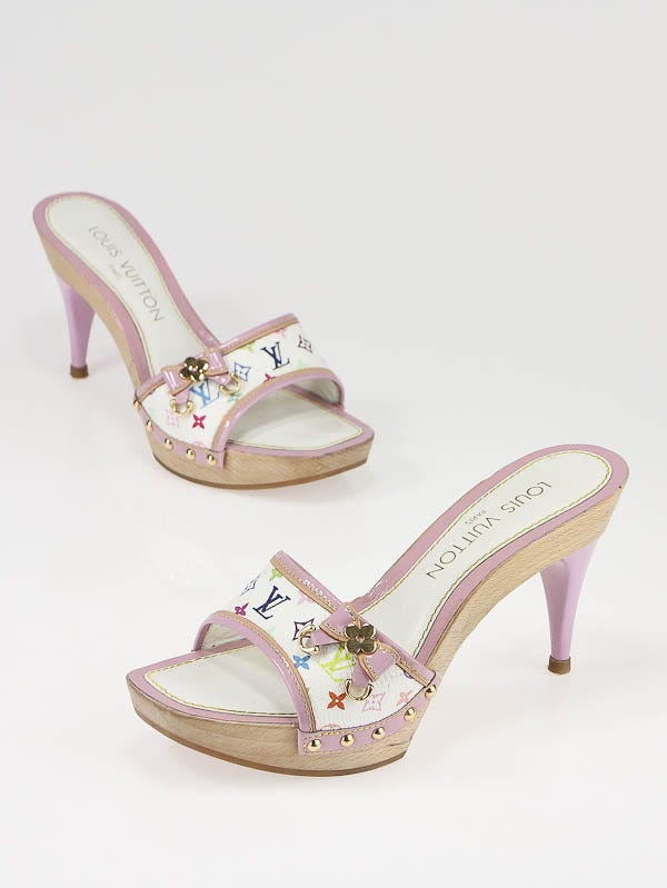 Louis Vuitton White/Lilac Monogram Multicolore Wood Platform Heels Size  7/37.5 - Yoogi's Closet