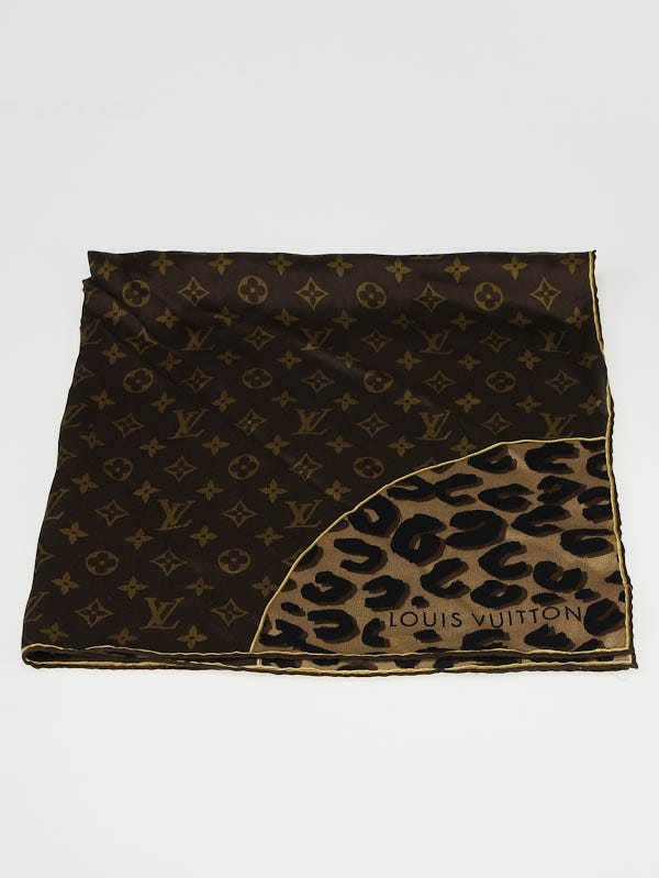 Louis Vuitton Brown Leopard and Monogram Print Silk Square Scarf