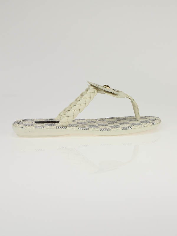 LOUIS VUITTON Damier Azur Leather THAMES Thong Sandals size 36 Retail $550