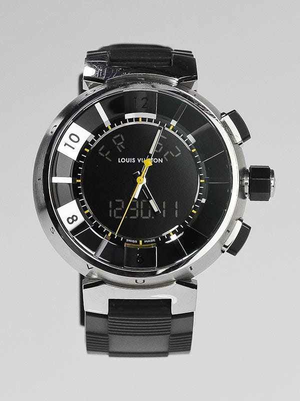 Louis Vuitton Black Rubber Damier Embossed Tambour Watch Strap