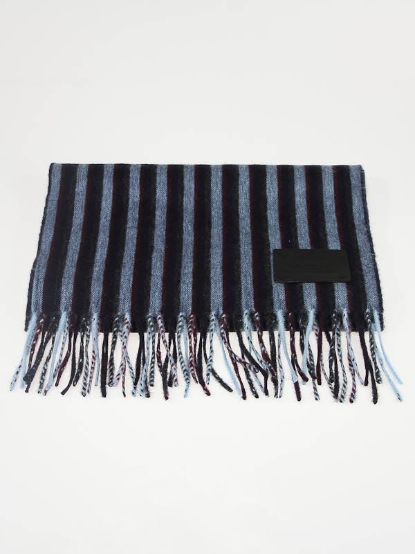 Louis Vuitton Blue Striped Lambs wool and Cashmere Scarf | Yoogi's