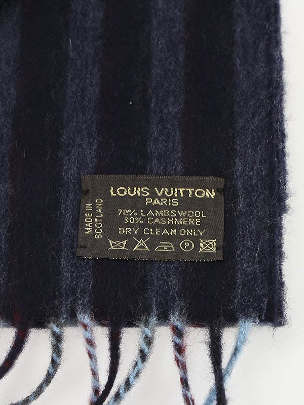 Louis Vuitton Blue Striped Lambs wool and Cashmere Scarf | Yoogi's