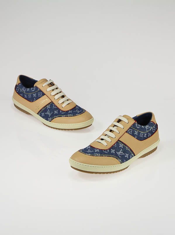 Louis Vuitton Blue Denim Monogram Denim and Leather Sneakers Size 8.5/39