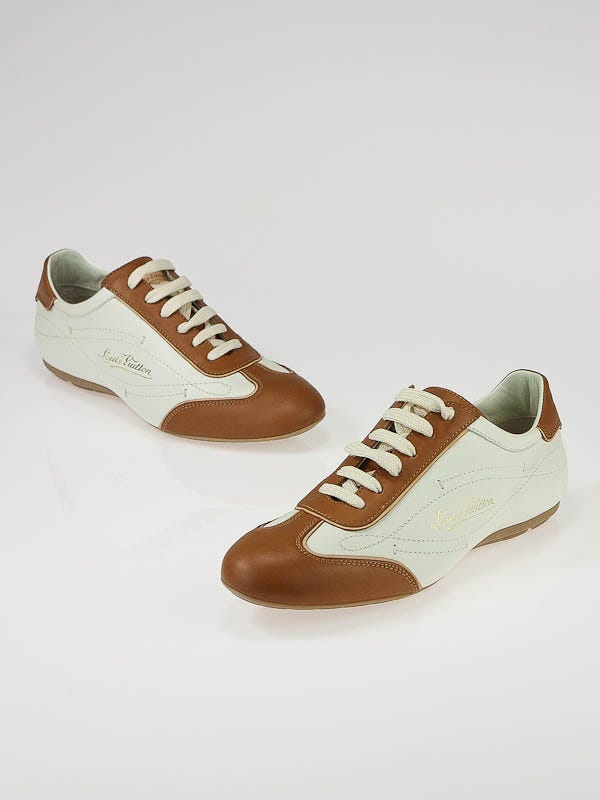Louis Vuitton White and Cognac Leather Tennis Shoes Size 8.5/39