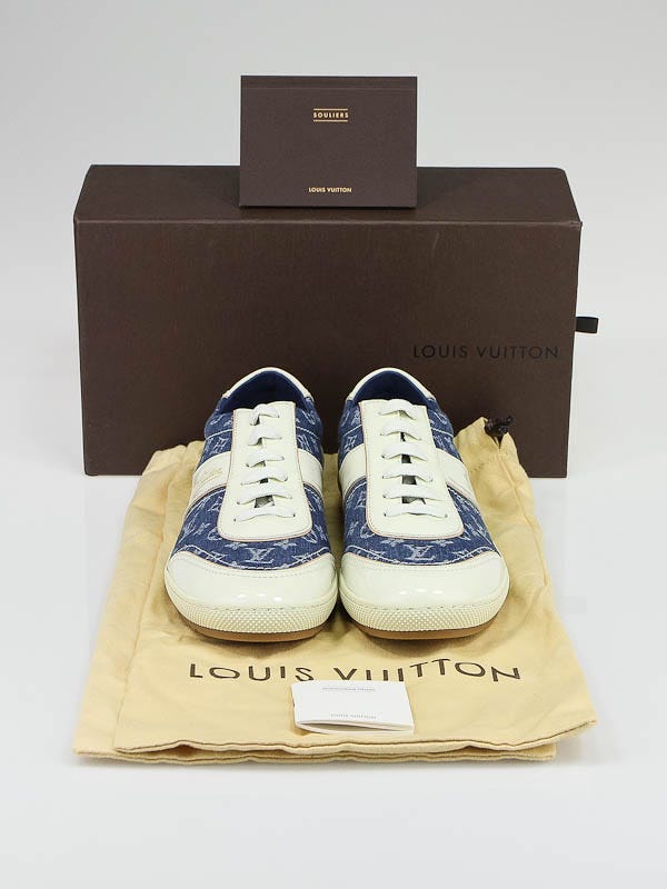 Louis Vuitton Blue Denim Monogram Denim and Leather Sneakers Size 7.5/38 -  Yoogi's Closet