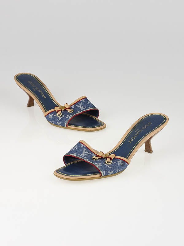 Louis Vuitton Blue Denim Monogram Denim Leather Bow Kitten Heels Size  9.5/40 - Yoogi's Closet