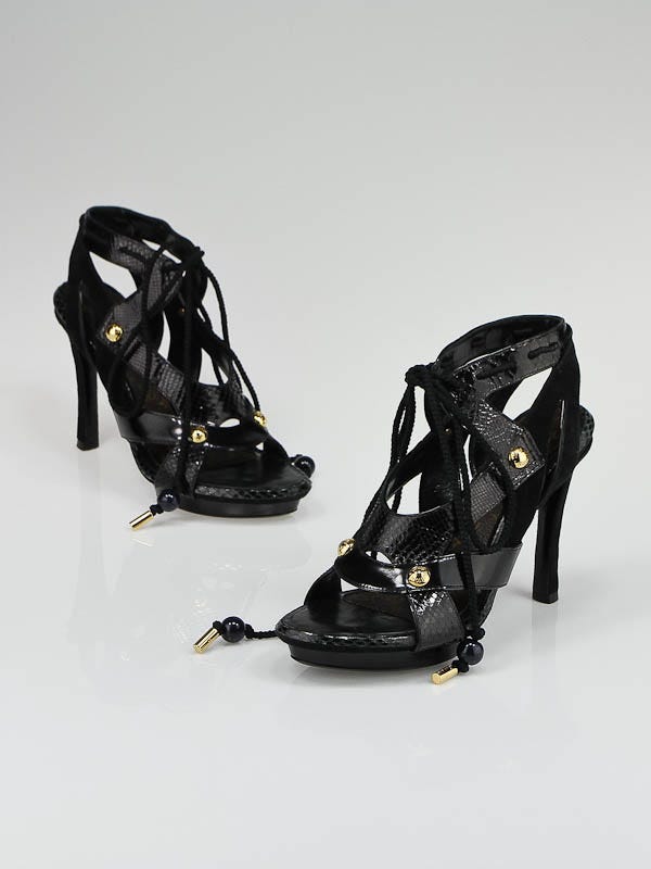 Louis Vuitton Black Leather and Python Zesty Tribal Runway Sandals Size 6/36.5