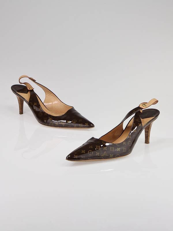 Louis Vuitton Brown Monogram Patent Leather Slingbacks Size 7.5/38
