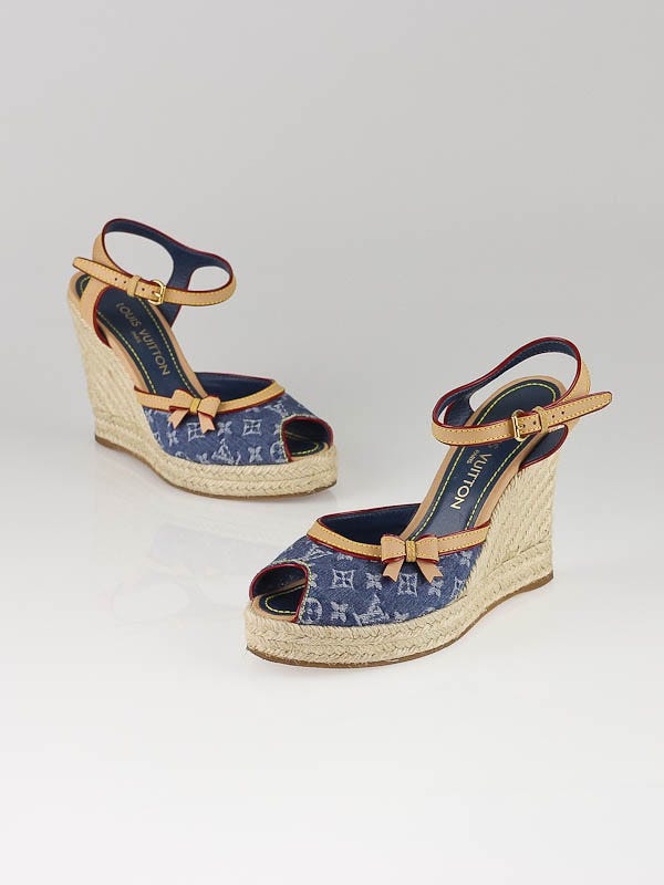 Louis Vuitton Blue Monogram Denim Platform Wedge Sandals