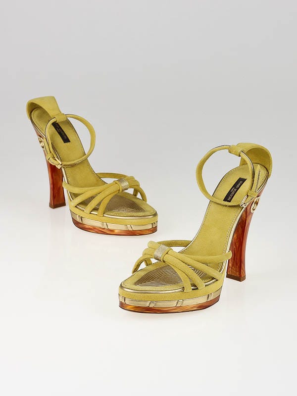 Louis Vuitton Limited Edition Yellow Suede Cleo/Pompeii Platform Ankle Strap Sandals Size 8/38.5