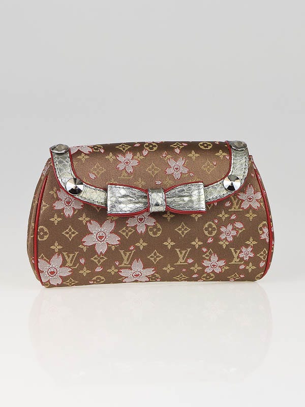 Louis Vuitton Limited Edition Takashi Murakami Brown Mini Monogram Satin Cherry Blossom Griotte Bag