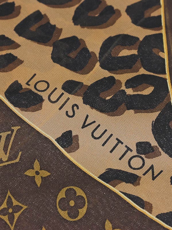 Louis Vuitton Leopard and Monogram Crepe Silk Scarf - Yoogi's Closet