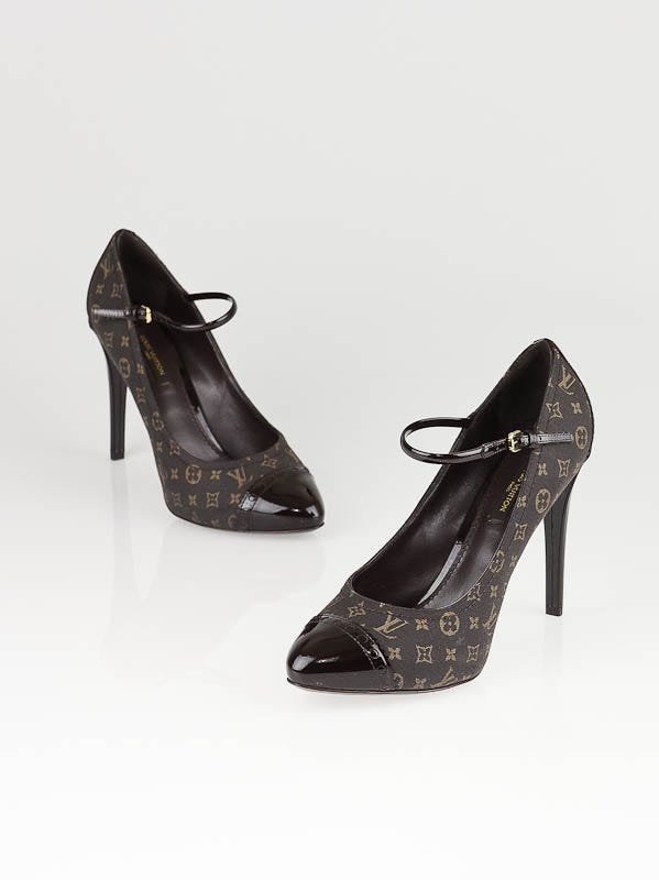 Louis Vuitton Ebene Monogram Mini Lin Canvas and Patent Leather Mary Jane Pumps Size 6.5/37