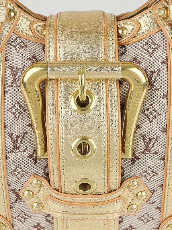 LOUIS VUITTON Gold Leather Khaki Monogram Mini Lin Theda Satchel