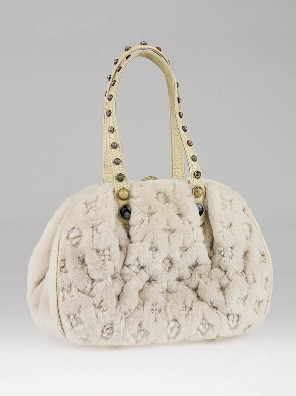 Louis Vuitton White Monogram Mink Cabochon Demi Lune Brass Hardware, 2005 (Like New) , Womens Handbag