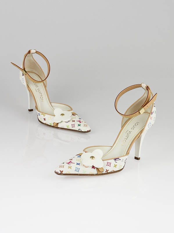 Louis Vuitton White Monogram Multicolore Ankle Strap Heels Size 6.5/37