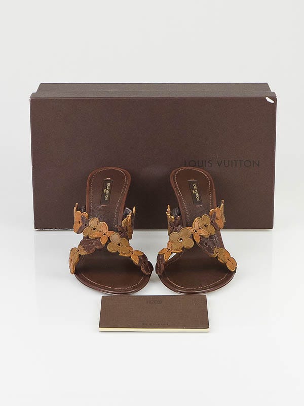 Louis Vuitton Brown Leather Aubepine Open Toe Mules Size 8.5