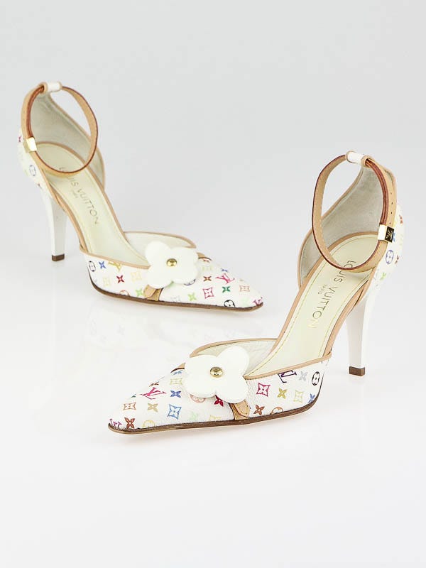 Louis Vuitton White Monogram Multicolore Ankle Strap Heels Size 8.5/39