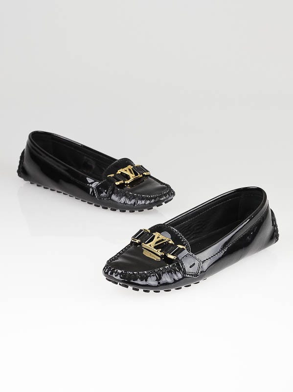 Louis Vuitton Black Patent Leather Oxford Flat Loafer Shoes Size 8