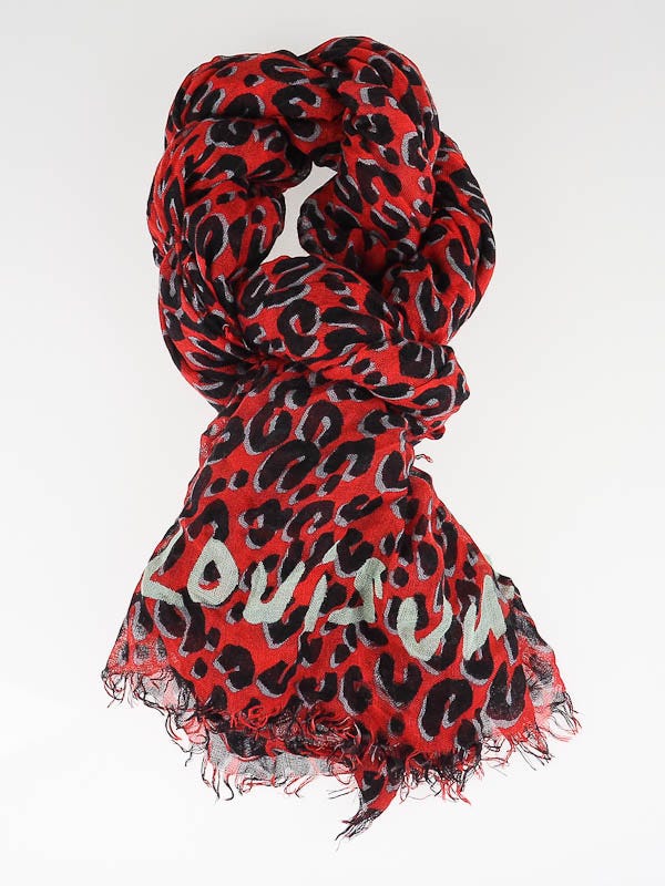 Louis Vuitton Red Cashmere/Silk Stephen Sprouse Leopard Stole