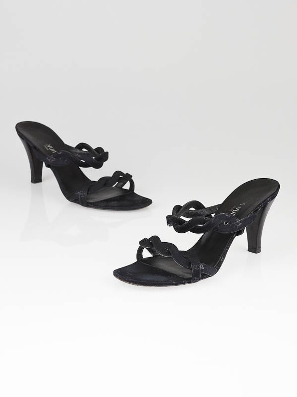Louis Vuitton Black Monogram Mini Lin Shine Canvas Strappy Sandals Size 7/37.5