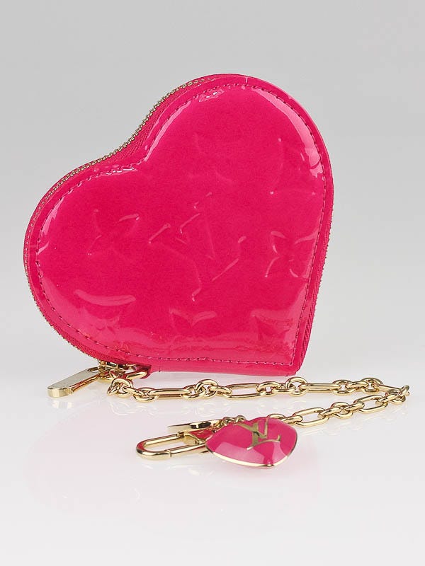 Louis Vuitton Rose Pop Monogram Vernis Heart Coin-Purse - Yoogi's Closet