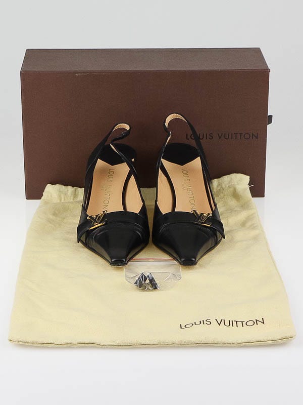 Louis Vuitton Black Leather Pointed Toe Slingback Heels Size 8