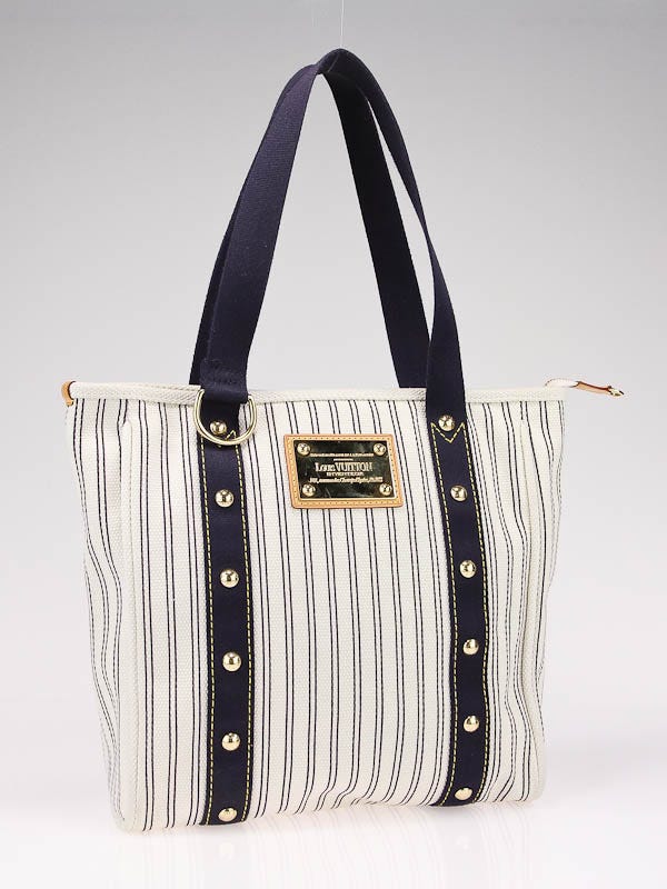 Louis Vuitton Navy Blue Striped Canvas Antigua Cabas MM Bag