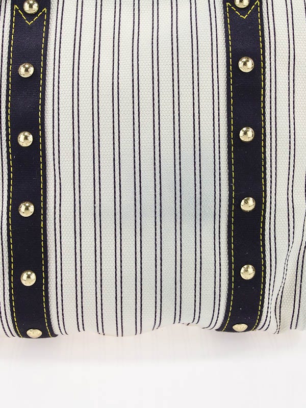 Louis Vuitton Navy Blue Striped Canvas Antigua Cabas MM Bag - Yoogi's Closet
