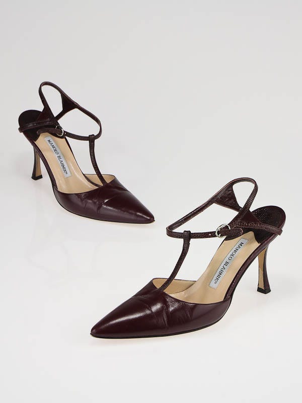 Manolo Blahnik Burgundy Latona Nappa/Lizard Pointed-Toe