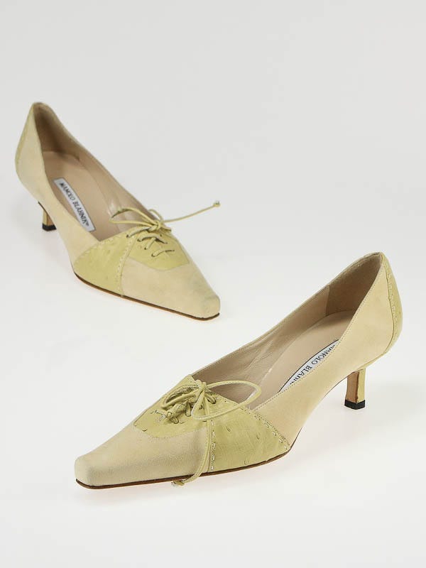 Manolo Blahnik Yellow Suede and Embossed Leather Kitten Heel Size 5.5/36