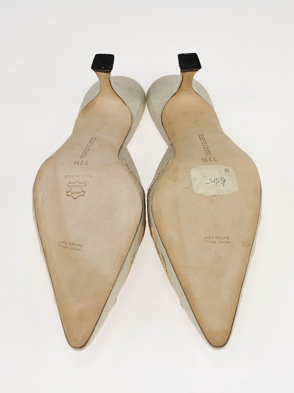 Manolo Blahnik Floral Linen Kitten Heel Mules Shoes Size 7 Manolo Blahnik Floral Linen Kitten Heel Mules Shoes Size 7