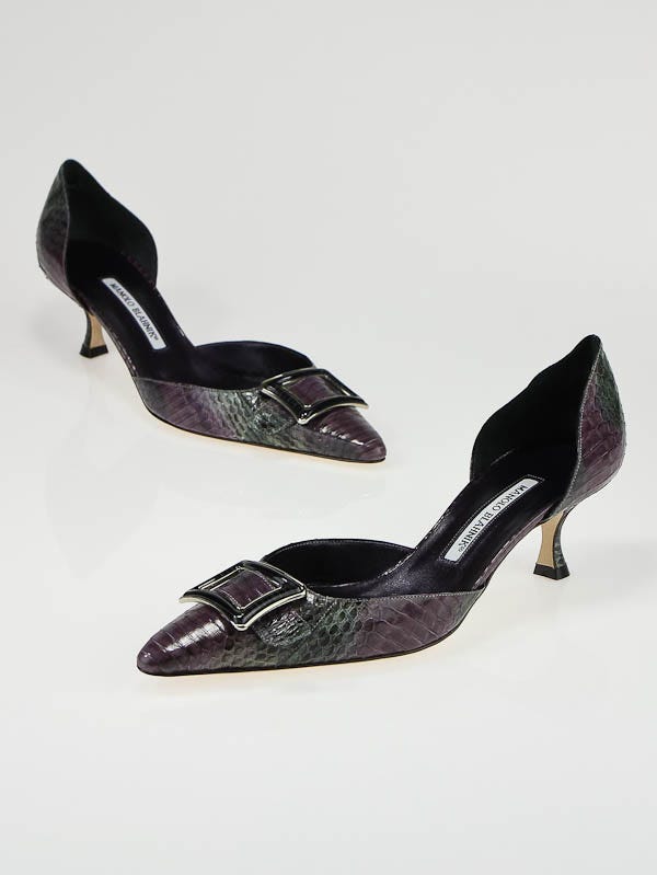 Manolo Blahnik Purple/Green Snakeskin D'Orsay Kitten Heels Size 9/39.5