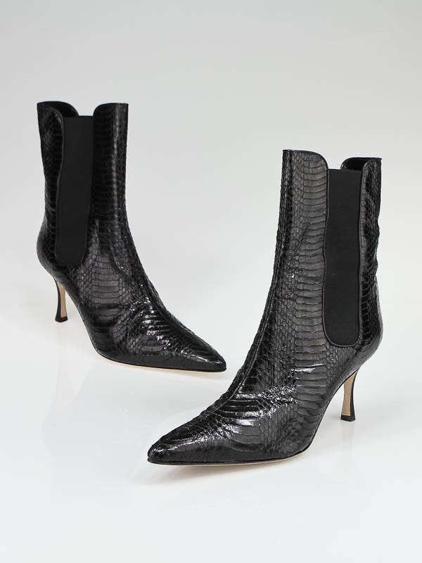 Manolo Blahnik Black Python Leather Ankle Boots Size 11.5/42