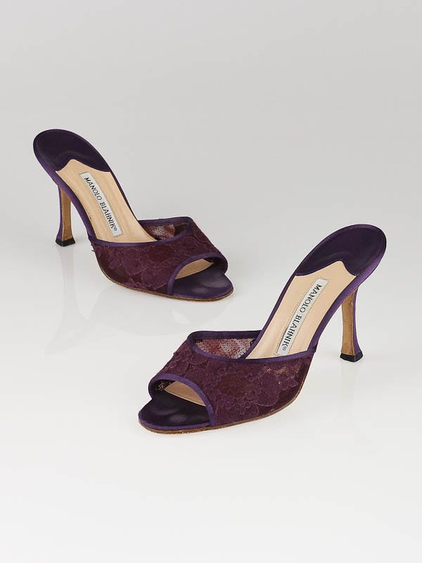 Manolo Blahnik Purple Satin Lace Slide Heels Size 5.5/36