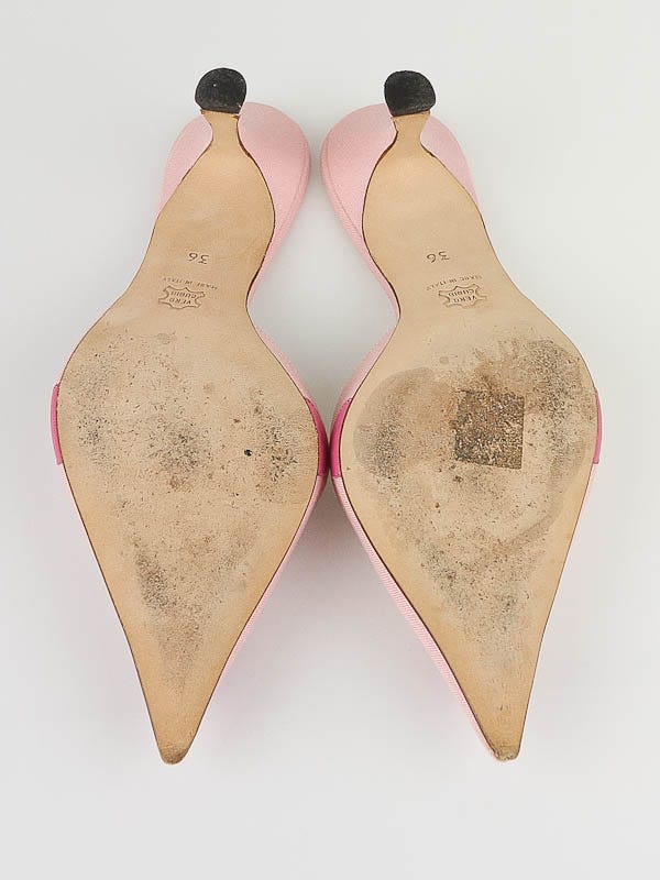 Manolo Blahnik Pink Canvas Leather Dots Mules Size 5.5/36 Manolo Blahnik Pink Canvas Leather Dots Mules Size 5.5/36
