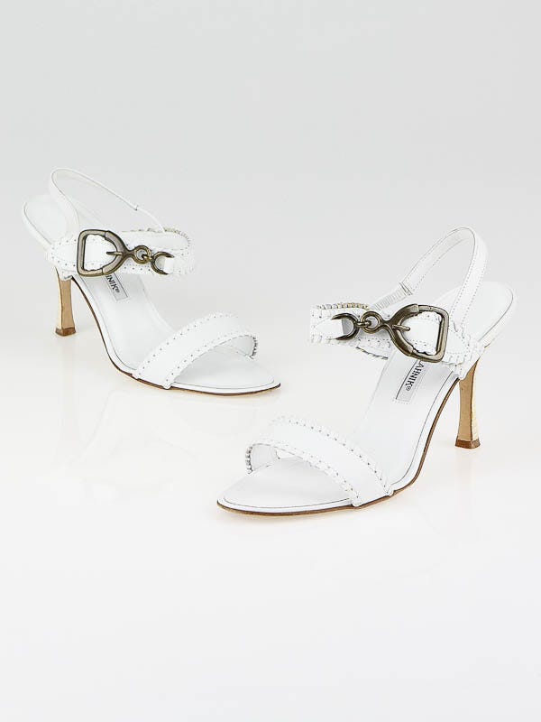 Manolo Blahnik White Leather Whipstitch High Heel Sandals Size 7.5/38