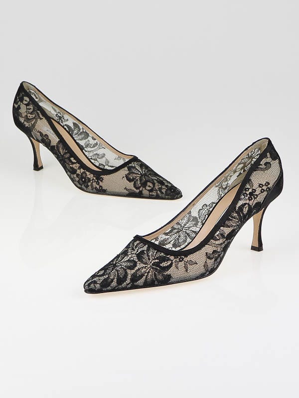 MANOLO BLAHNIK LISTONY スウェード　ブラック　39.5 Manolo Blahnik Black Suede Sedaraby d'Orsay Peep-Toe Pumps Size 7