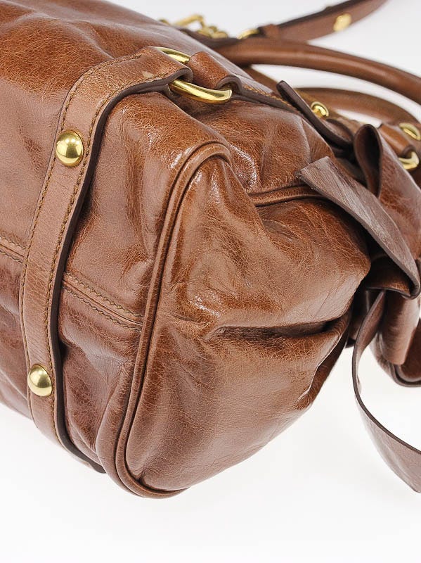 Miu Miu By Prada Vitello Lux Brown Leather Satchel Handbag