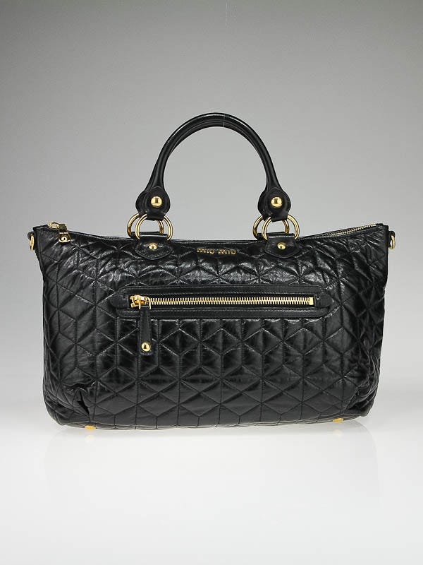 Miu Miu Black Quilted Nappa Leather Matelasse Tote Bag RT0448
