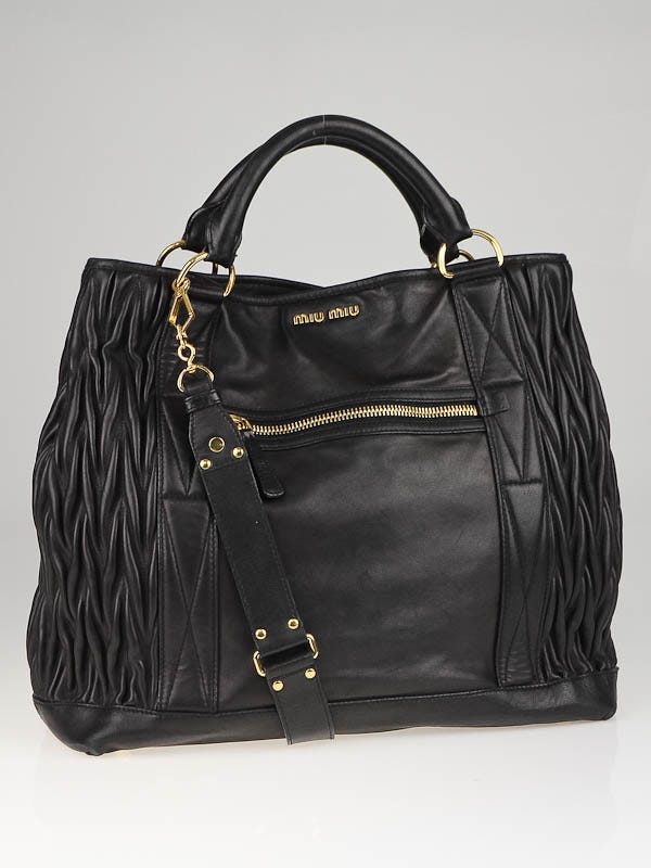 Miu MIu Black Leather Vitello Lux Large Tess Tote Bag
