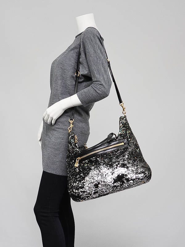 Miu Miu Black Zip Paillette Sequin Shopping Bag | Yoogi's Closet Miu Miu Black Zip Paillette Sequin Shopping Bag | Yoogi's Closet
