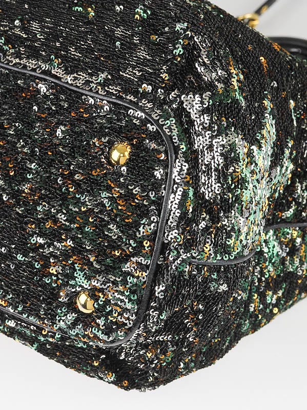 Miu Miu Black Zip Paillette Sequin Shopping Bag | Yoogi's Closet
