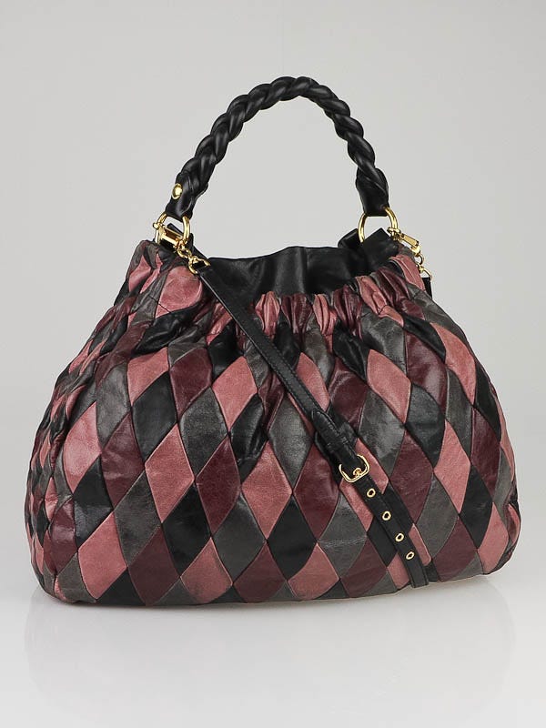 Miu Miu Purple and Grey Leather Harlequin Patchwork Bag | Yoogi's