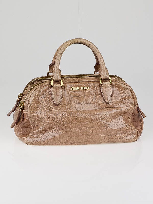 Miu Miu Talco Croc Embossed Patent Leather Satchel Bag Miu Miu Talco Croc Embossed Patent Leather Satchel Bag