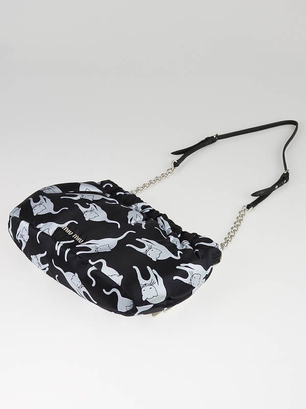 Miu Miu Black Satin Duchesse Cat Evening Bag 5N1563